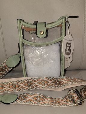 Clear Crossbody Stadium Bag with Mint Green Vegan Trim - NWT
